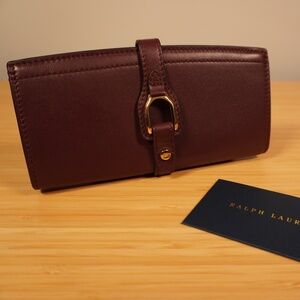 Ralph Lauren Collection Welington Calfskin Long Slim Wallet OS Burgundy Gold
